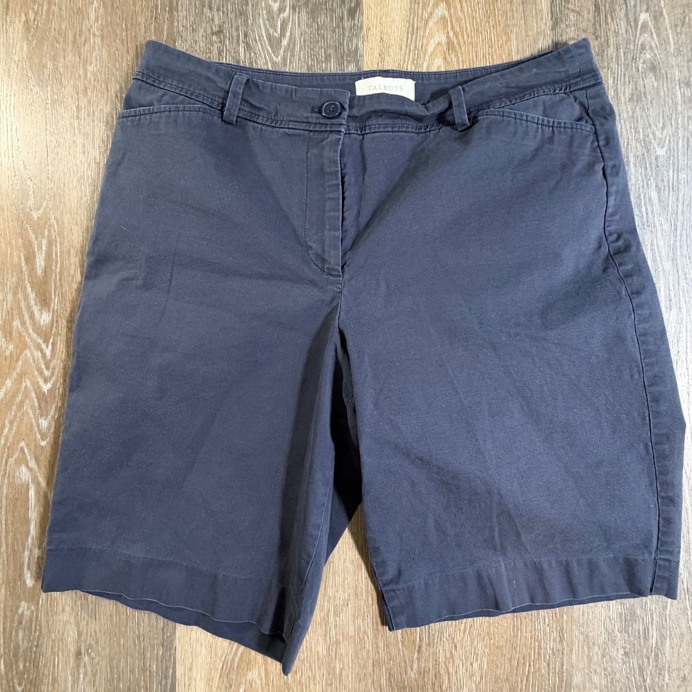 Talbots Chino Shorts Womens 12 Navy Blue Mid Rise Knee Length Twill 5540